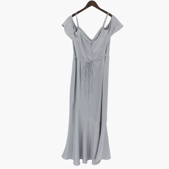 OASIS Silver Gray Cold Shoulder Slip Maxi Tiered Dress - Picture 2 of 7